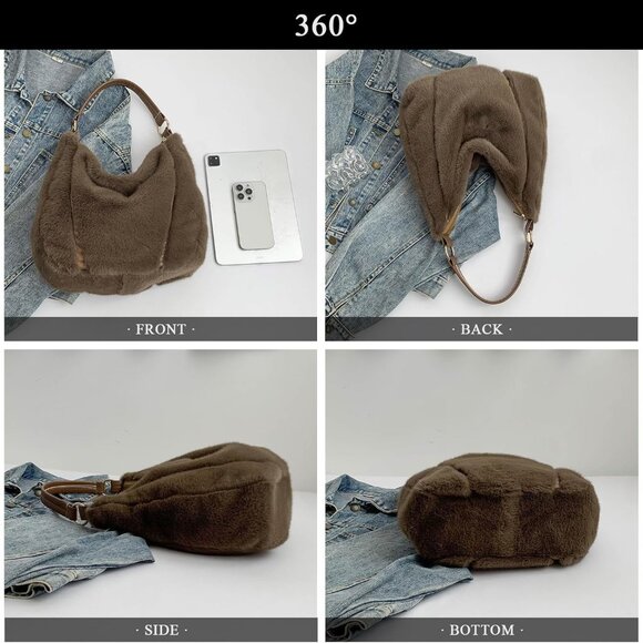 Soft Plush Faux Fur Handbag - Spacious Winter Bag with Adjustable Strap - Picture 6 of 7